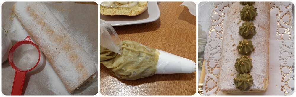 Brazo de gitano con crema de pistacho rápido