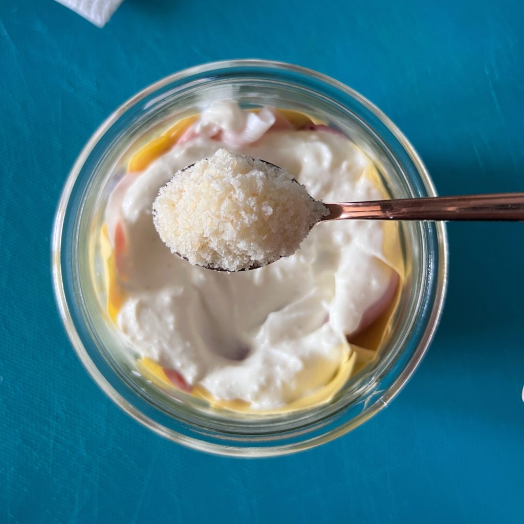 lasañas con queso y jamón en vasococción al microondas