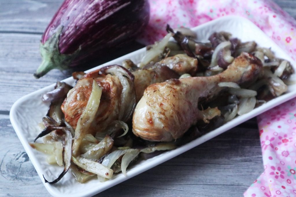 muslos de pollo con berenjenas en freidora de aire