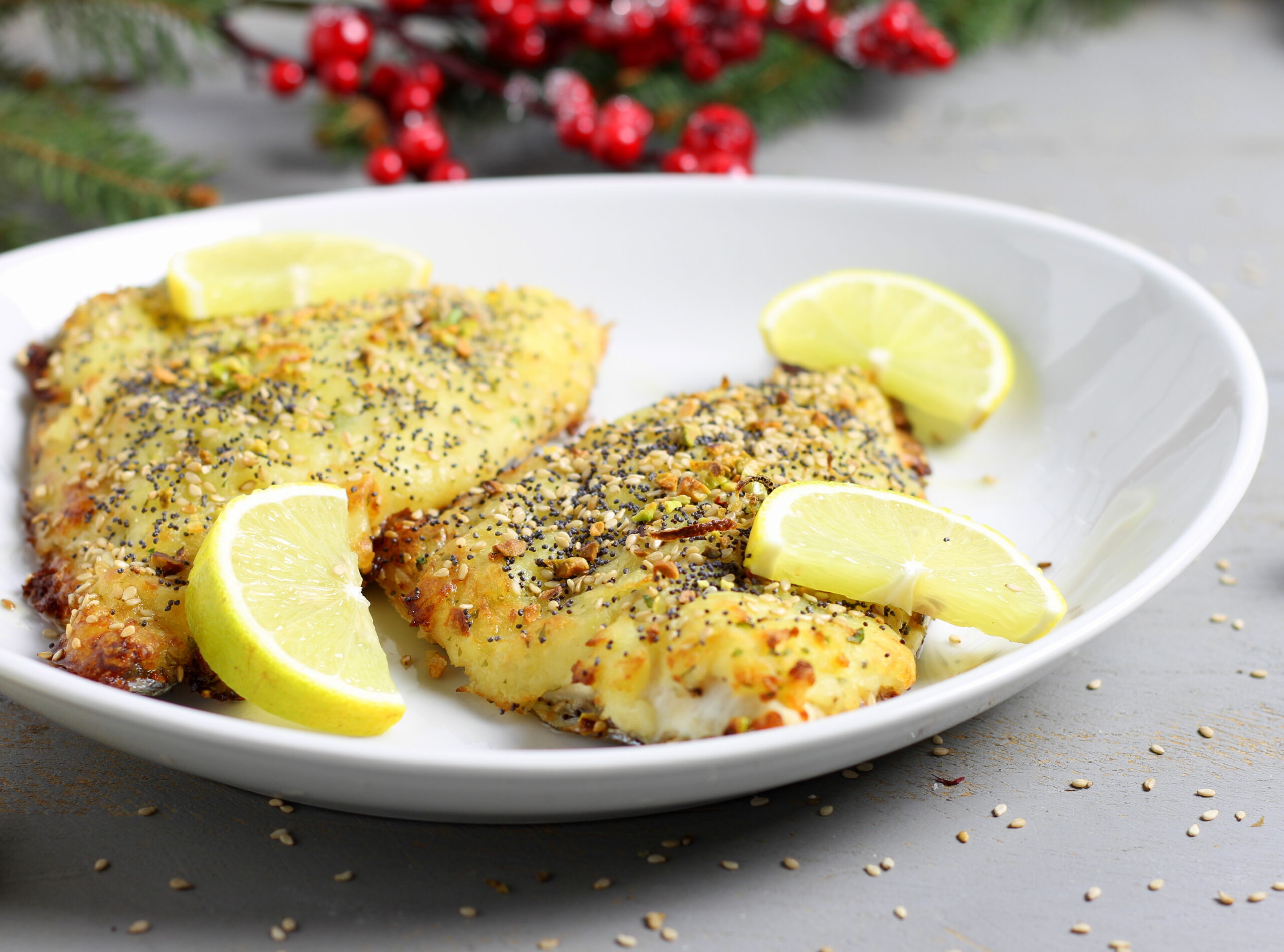 Filete de dorada en costra de semillas varias