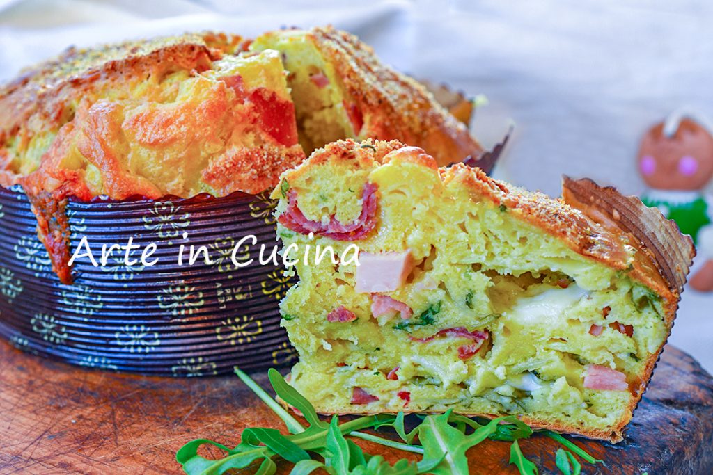 Panettone con patatas speck y rúcula salado rápido