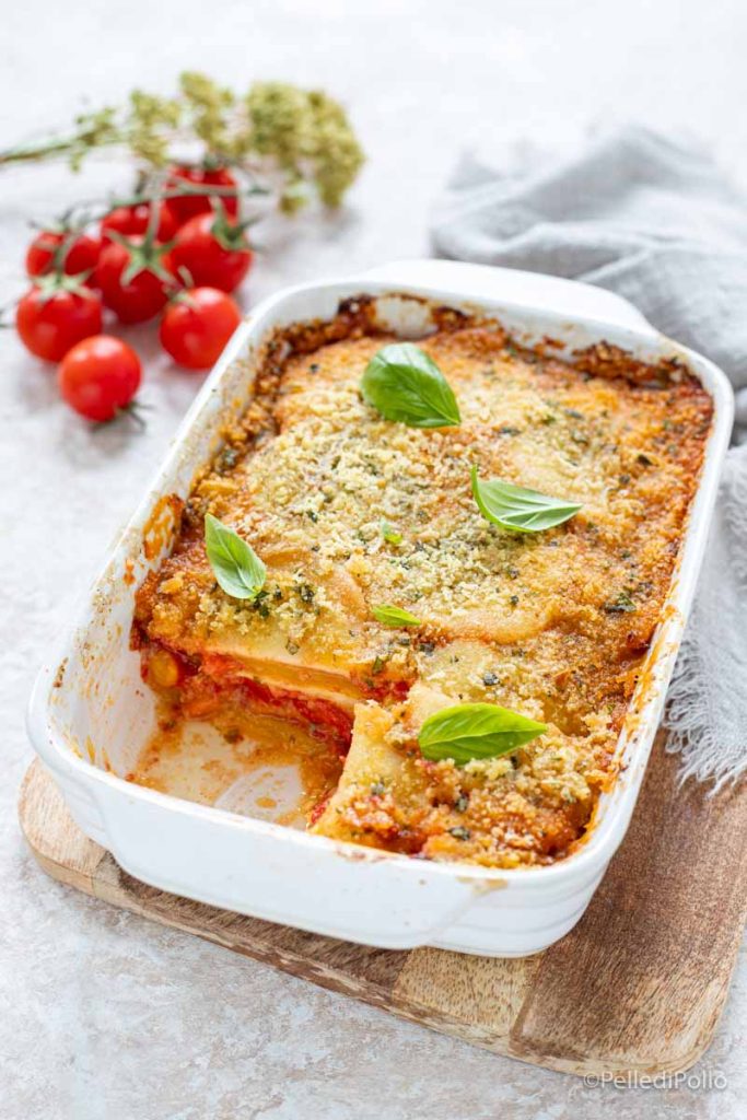 parmigiana con pimientos y provola