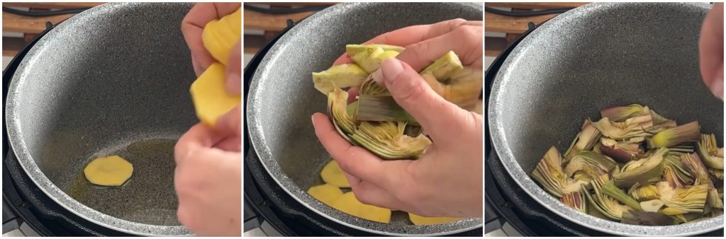 Alcachofas y patatas gratinadas en instant pot