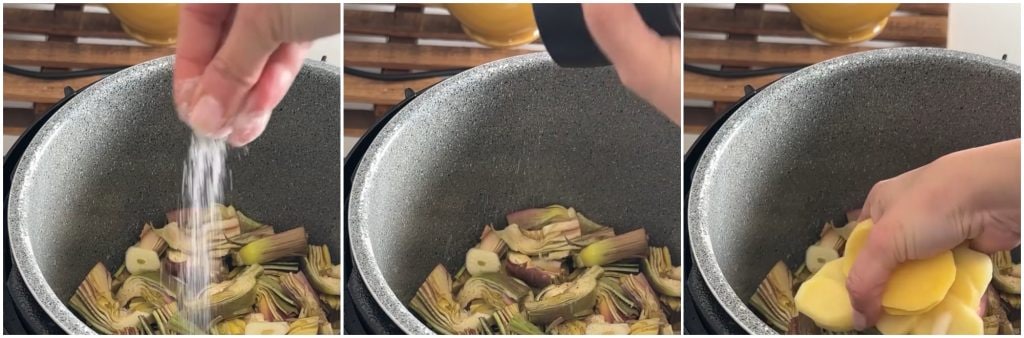 Alcachofas y patatas gratinadas en instant pot