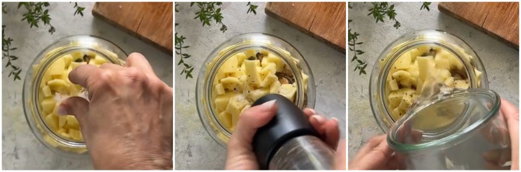 Pasta patatas y mejillones en cocción al vacío