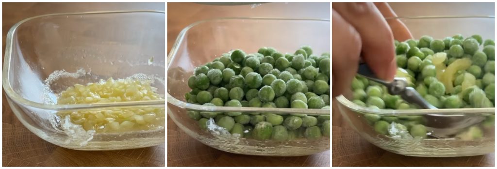 Risoni con guisantes en cocción al vacío
