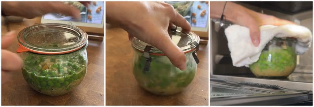 Risoni con guisantes en cocción al vacío