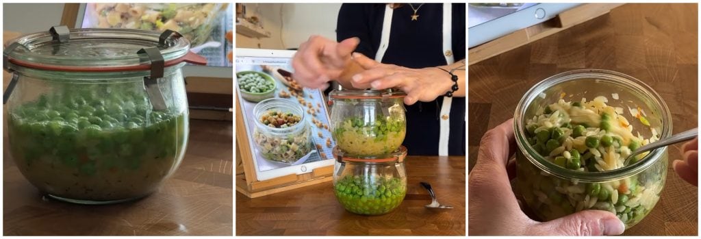 Risoni con guisantes en cocción al vacío