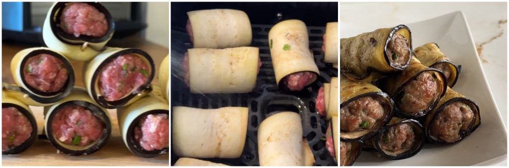 Rollitos de berenjenas crudas en freidora de aire