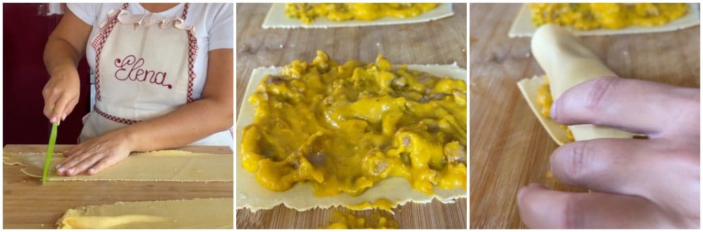 Rollitos de lasaña con calabaza y salchicha