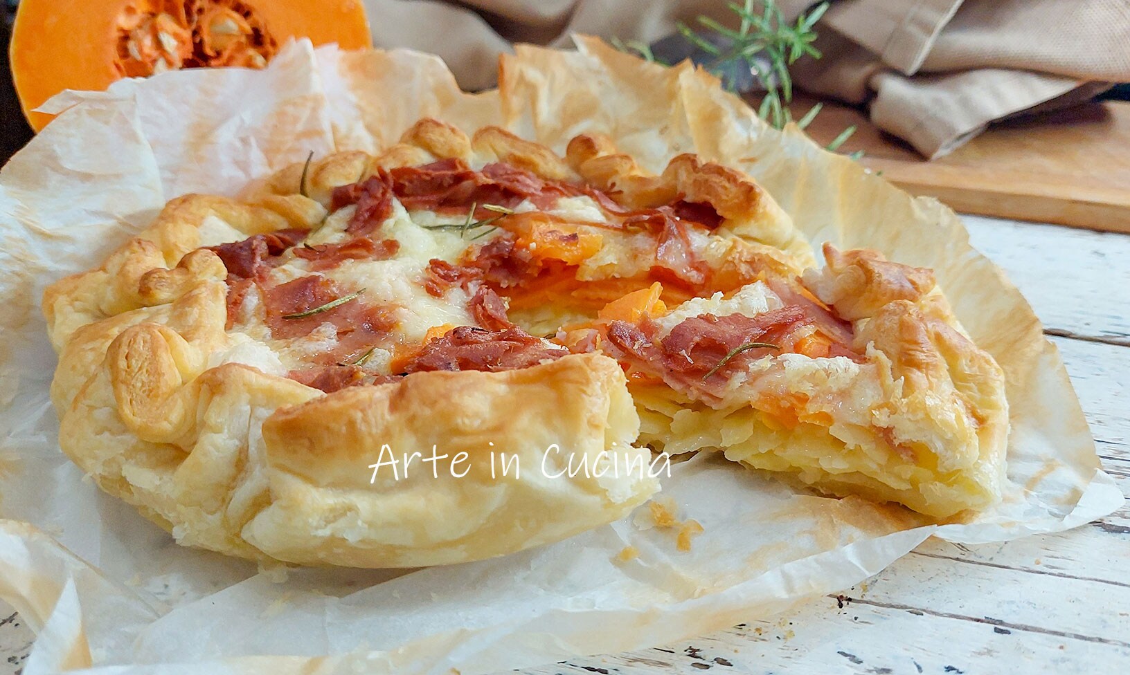 PASTEL DE CALABAZA y PATATAS con provola y mortadela