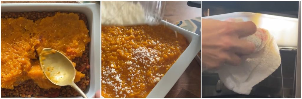 Pastel de lentejas y calabaza al microondas