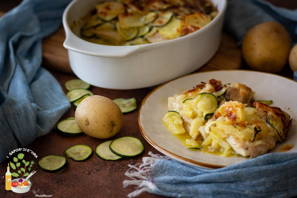 Pastel de pollo con patatas y calabacines