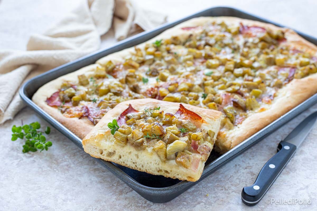 Pizza con berenjenas y speck