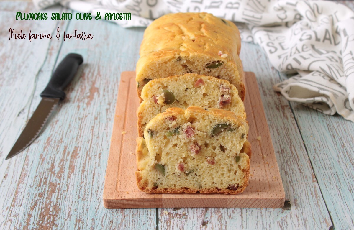 Plumcake salado con aceitunas y panceta