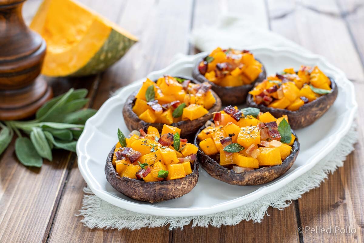 Setas Portobello rellenas con calabaza