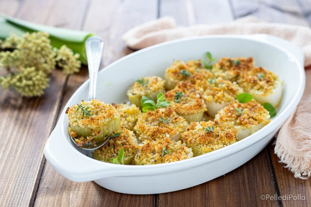 puerros gratinados con hierbas
