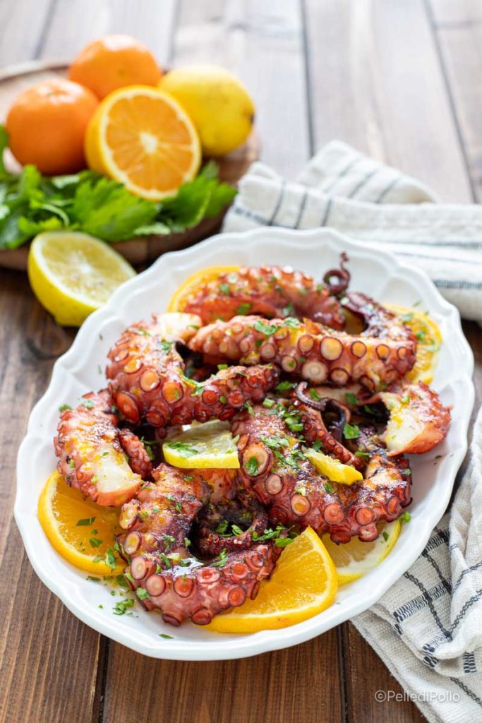 ensalada de pulpo con naranjas y limones