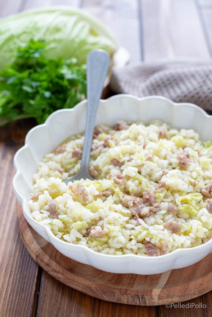 risotto con col rizada y salchicha