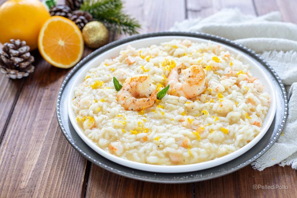 risotto con gambas y naranja