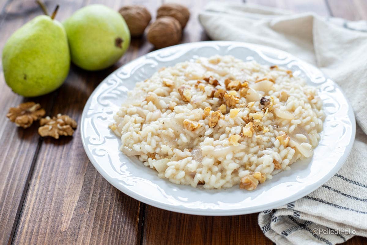 Risotto con peras y nueces