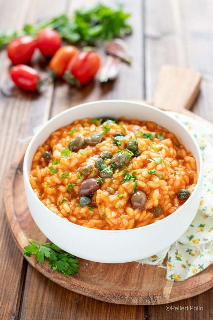 risotto con tomate y aceitunas