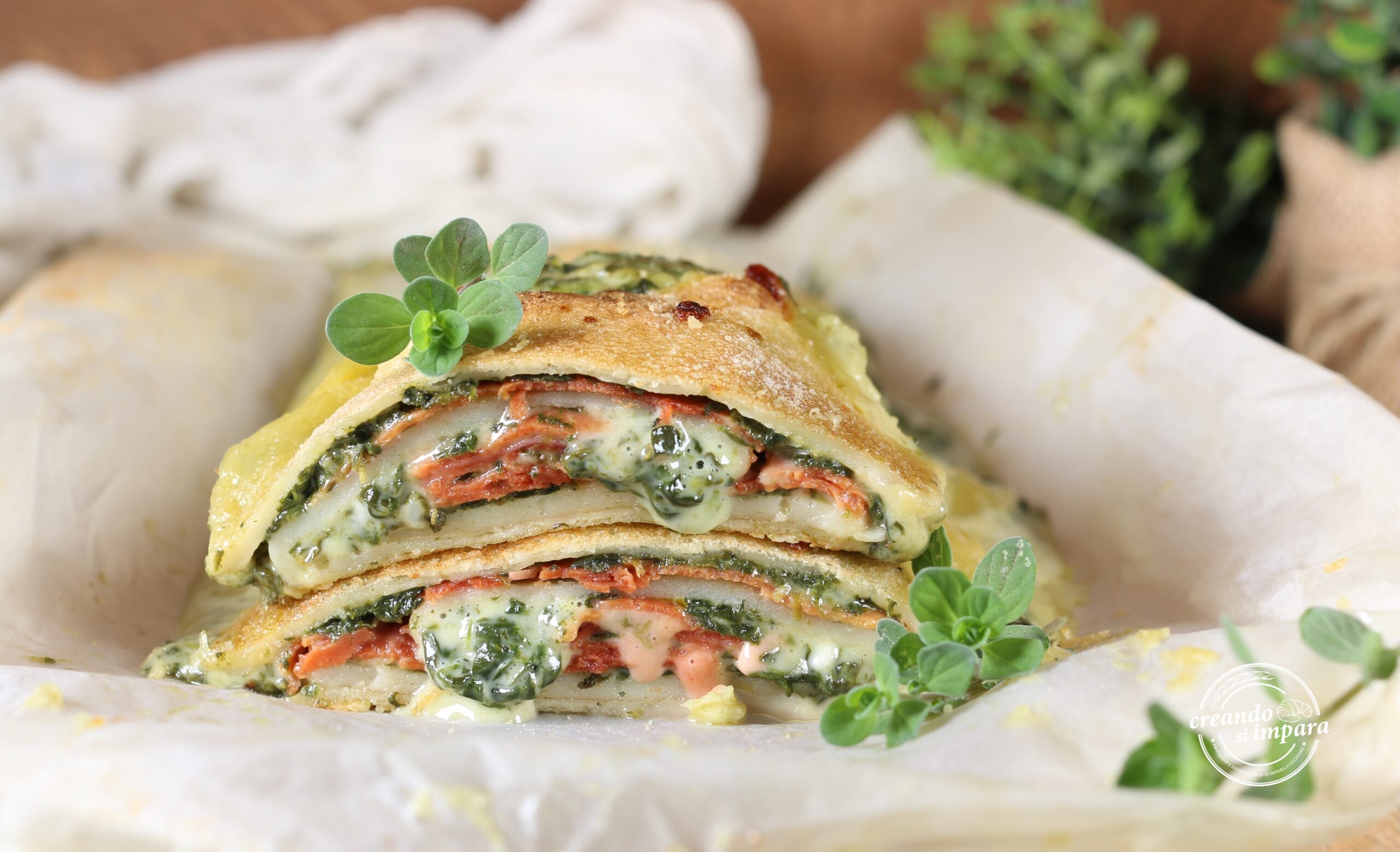 Rollo de crepes con espinacas