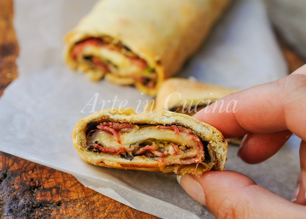 Strudel salado con berenjenas y salami aperitivo fácil vickyart arte en cocina
