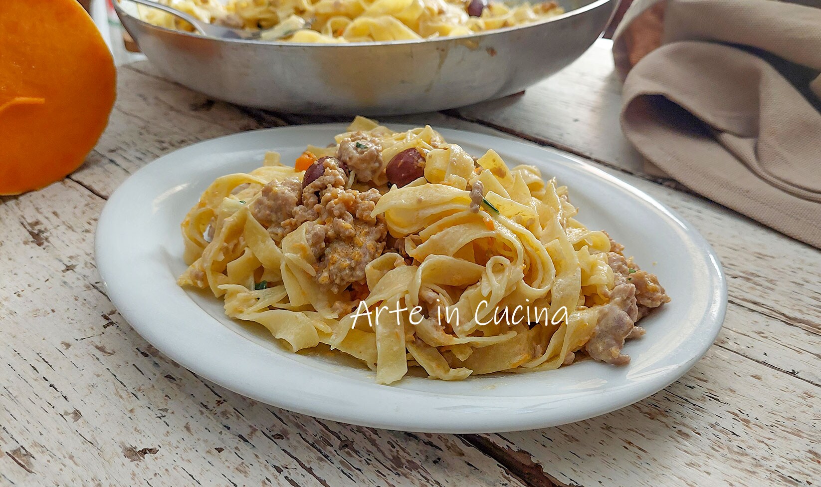 TALLARINES CON CALABAZA y SALCHICHAS cocidos como risotto