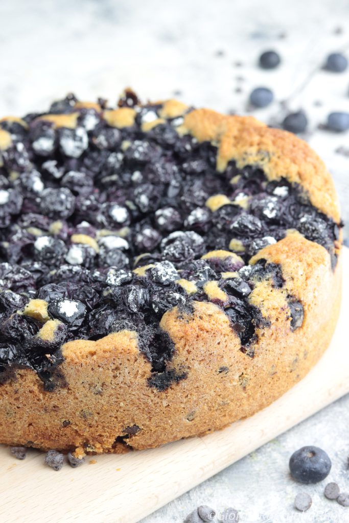 tarta de arándanos y chispas de chocolate