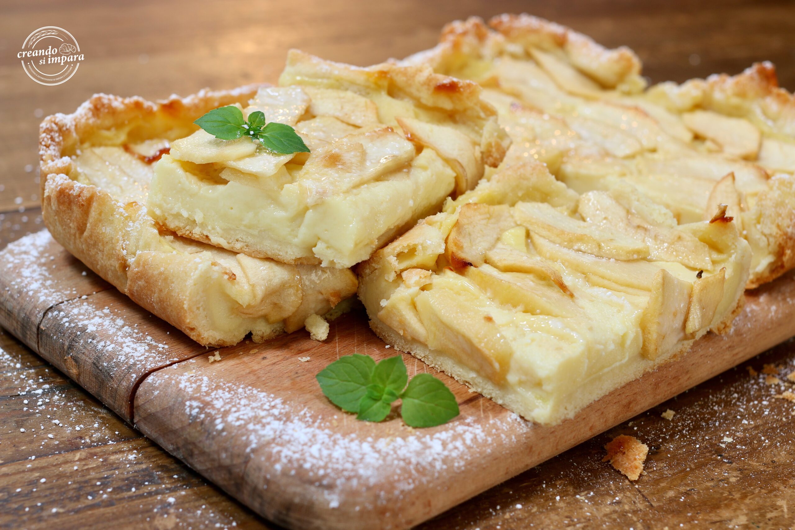 Tarta con crema y manzanas