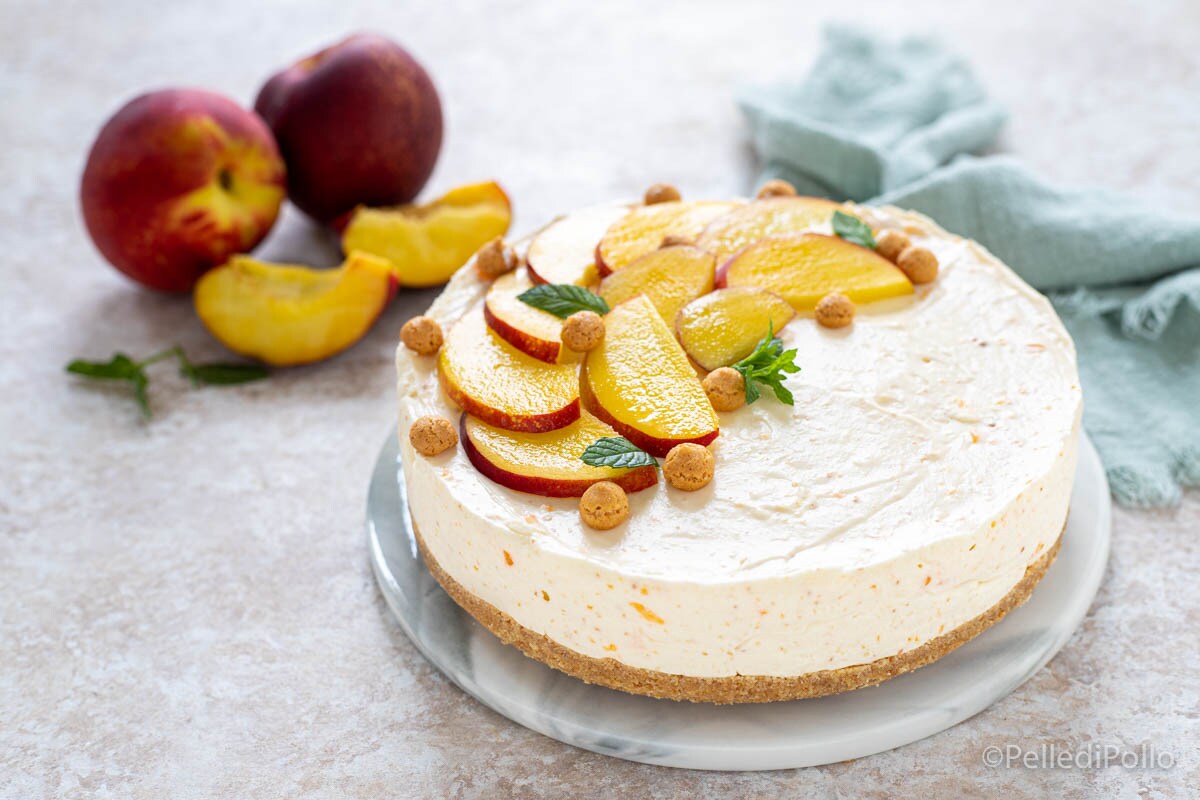 Tarta de queso con melocotones sin cocción