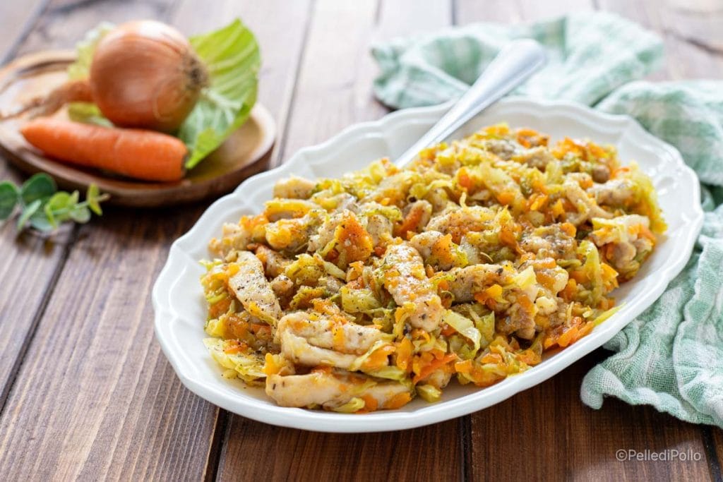 tiras de pollo con verduras de invierno