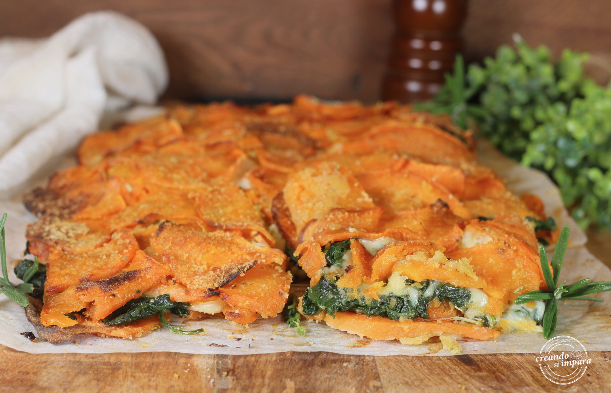 Torta de boniatos con espinacas