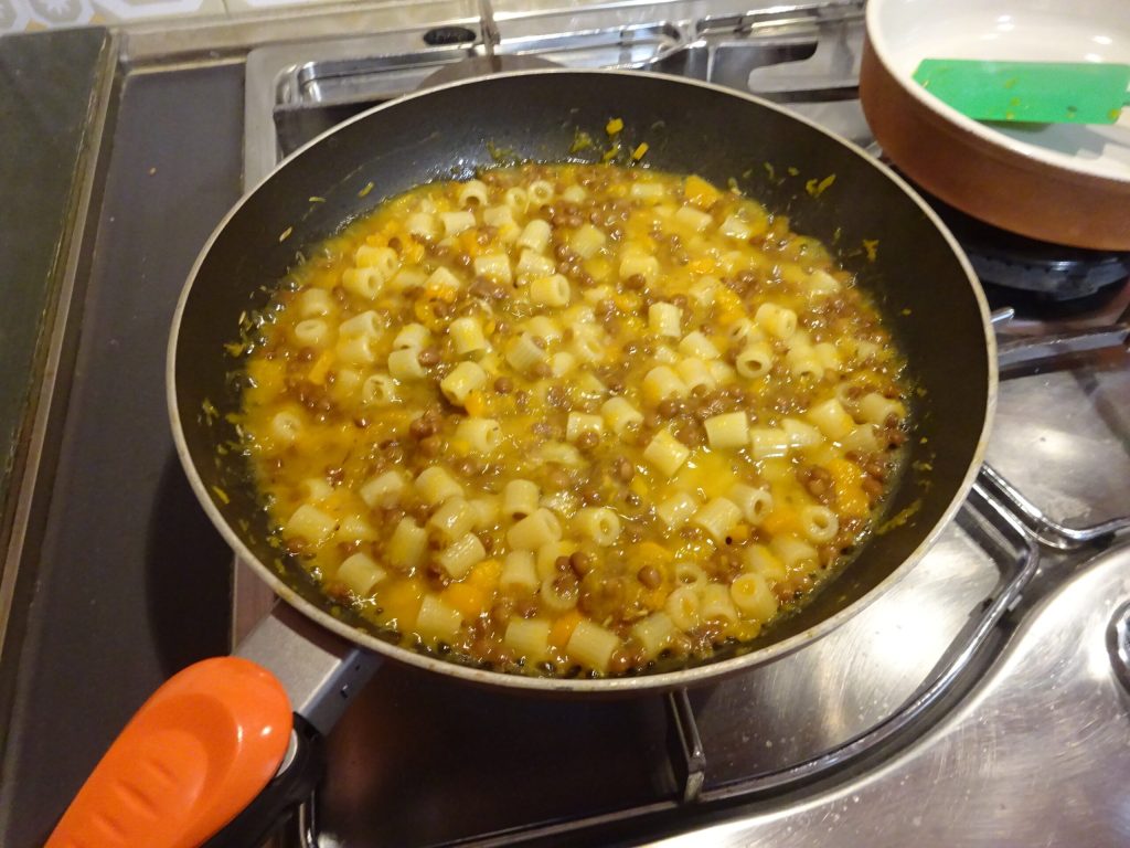 Pasta calabaza y lentejas