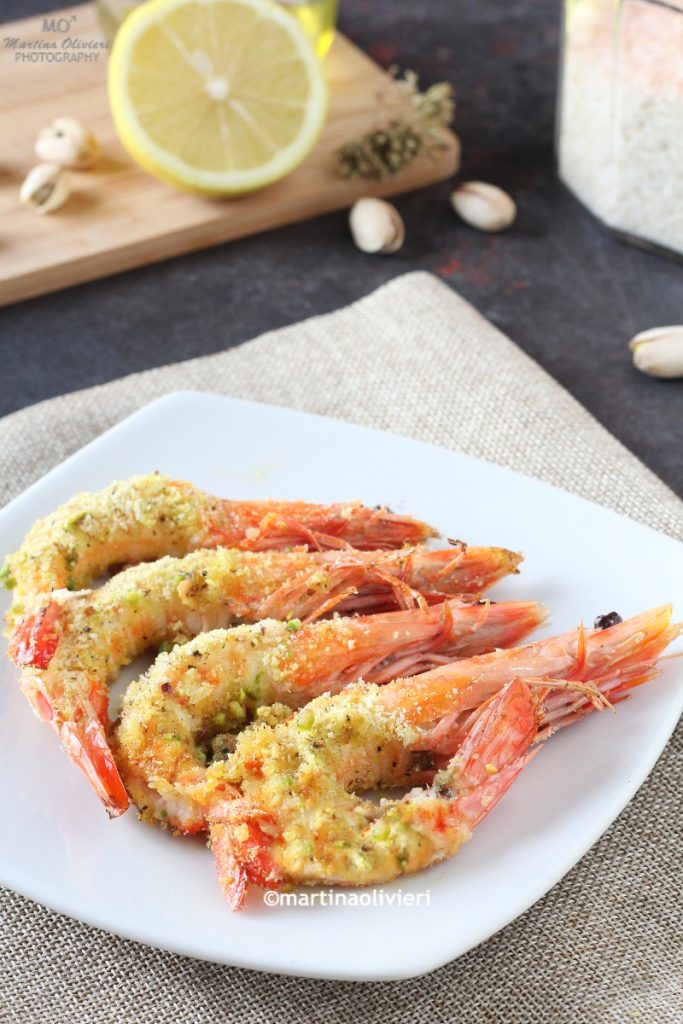 Gambas gratinadas con pistachos