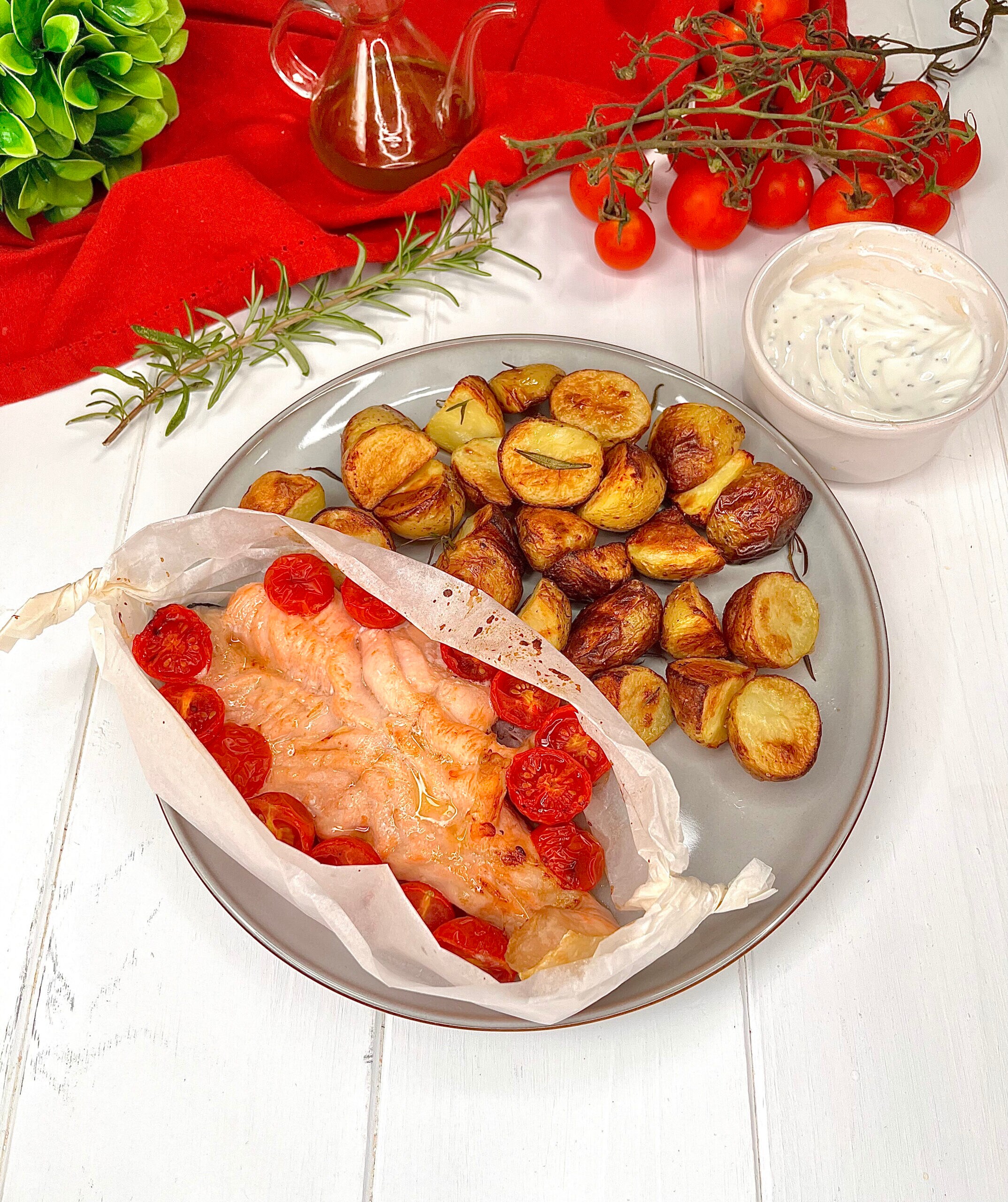 Salmón con tomatitos en freidora de aire