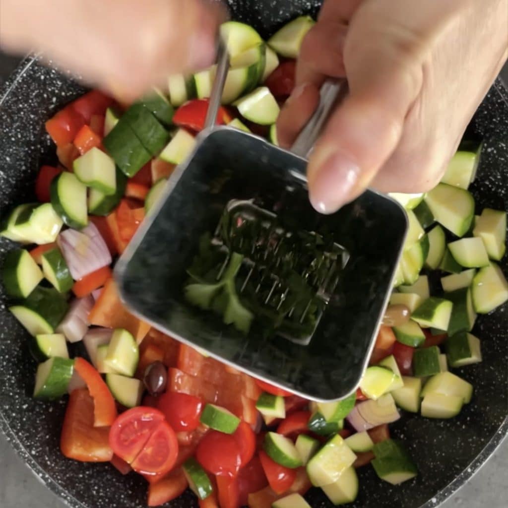 Lasaña con pan carasau y verduras