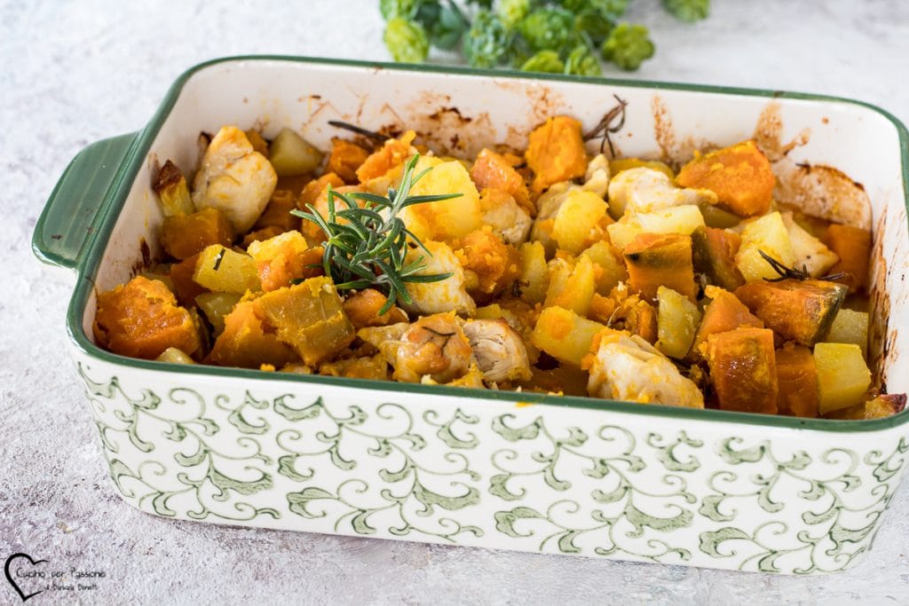 Pechuga de pollo con calabaza y patatas