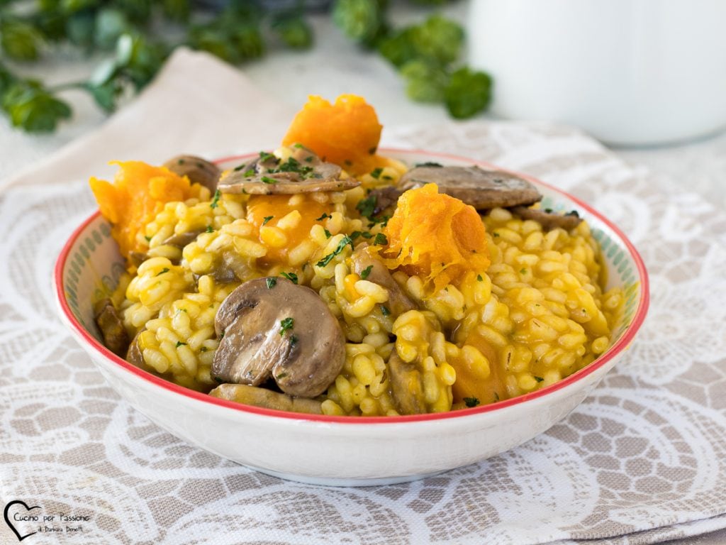Risotto con setas y calabaza