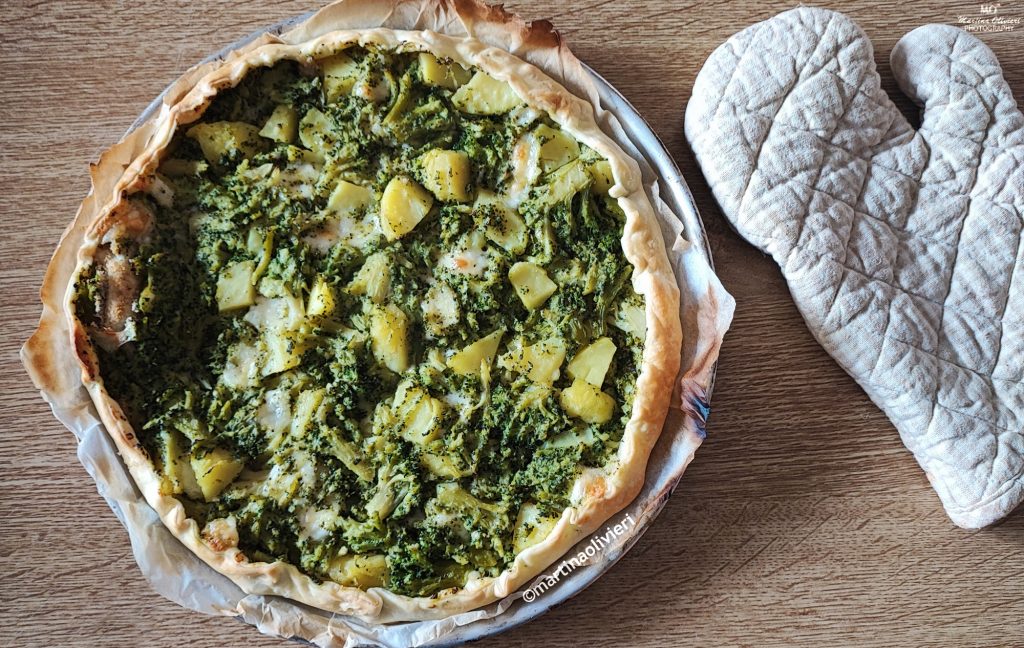 Tarta salada con patatas y brócoli