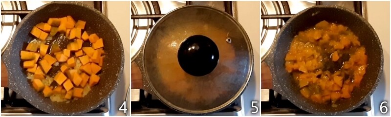 b. estofar la calabaza en la sartén