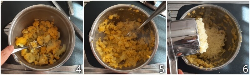 b. triturar la coliflor y las patatas cocidas