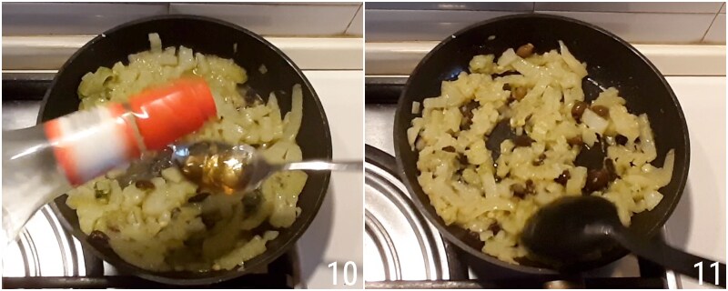 hinojos agridulces en sartén con aceitunas, pasas y piñones receta sabrosa para cocinar hinojos el chicco di mais 4 añadir vinagre y azúcar