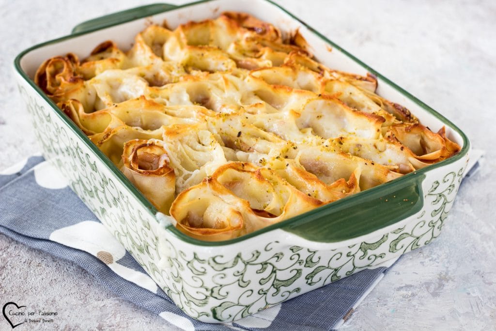 lasaña mortadela y pistacho