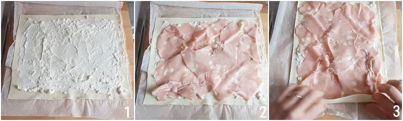 palmeras saladas con mortadela y stracchino receta aperitivos con hojaldre el chicco di mais 1 rellenar el hojaldre rectangular