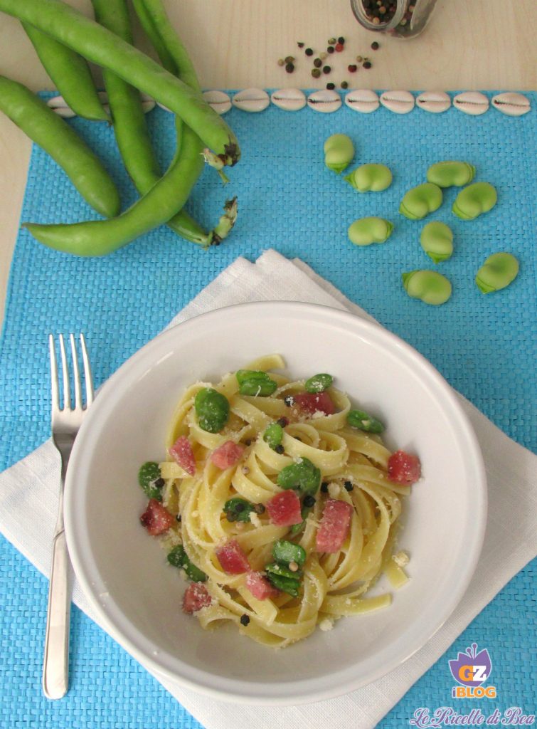 Pasta con habas ciauscolo y pecorino