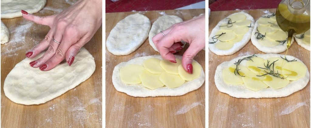 Pizzas alargadas con patatas y romero en freidora de aire