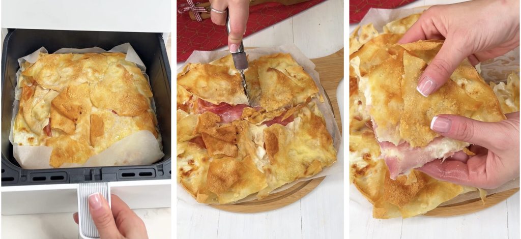 Focaccia de pan carasau con stracchino y jamón