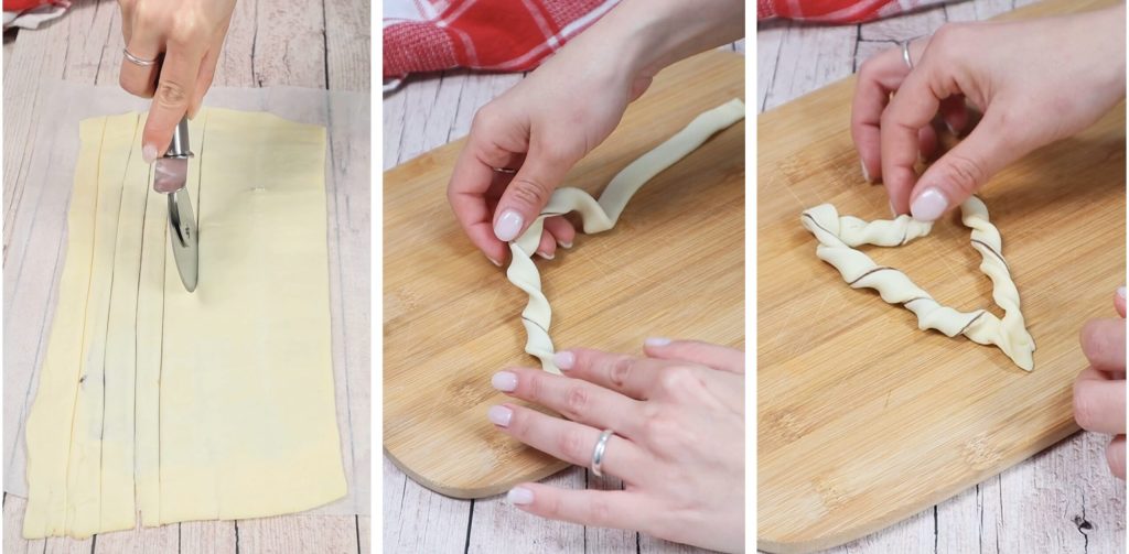 Corazones de hojaldre con crema de avellanas